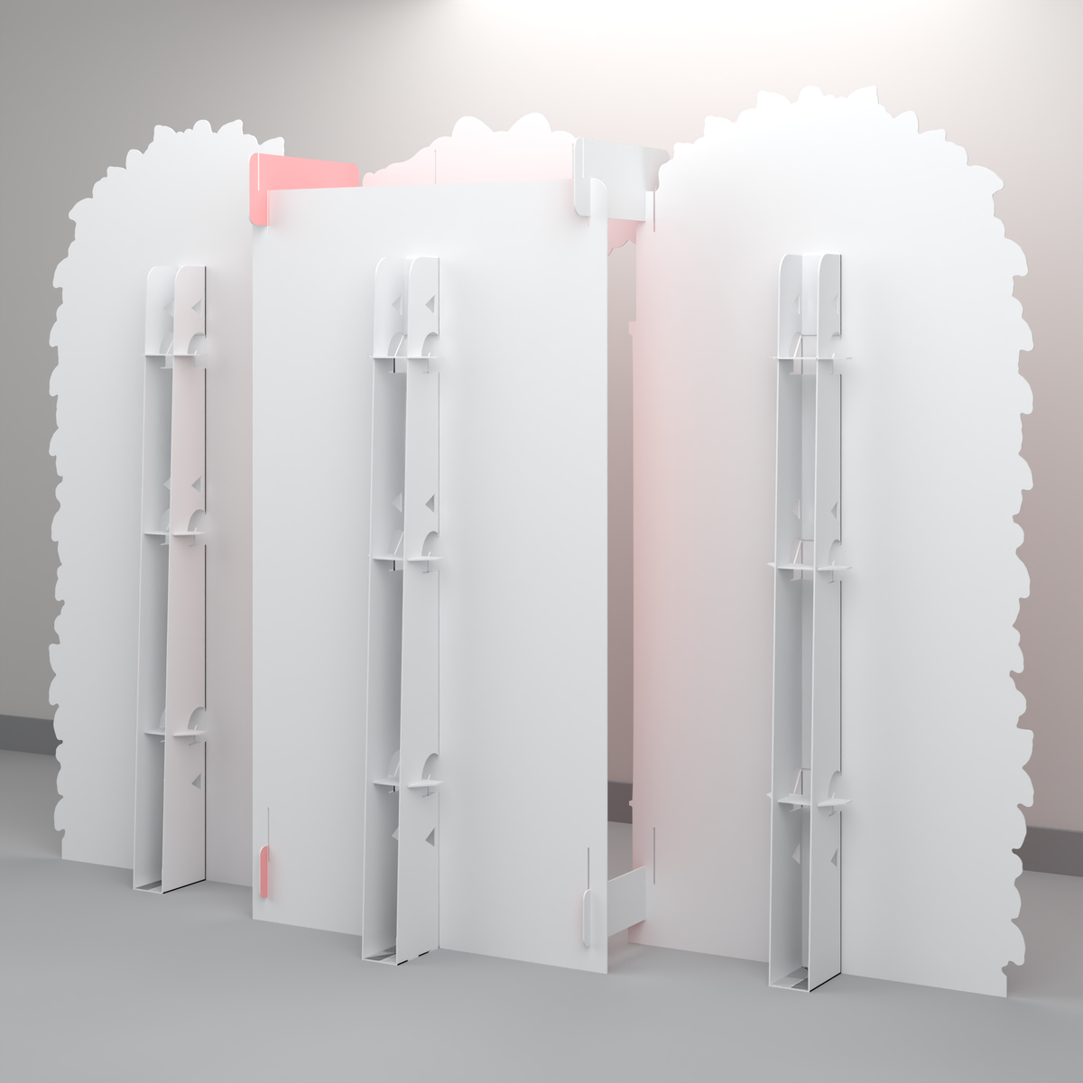 Rear view of FoldWow Cherry Shop backdrop showing fold-out support stands
