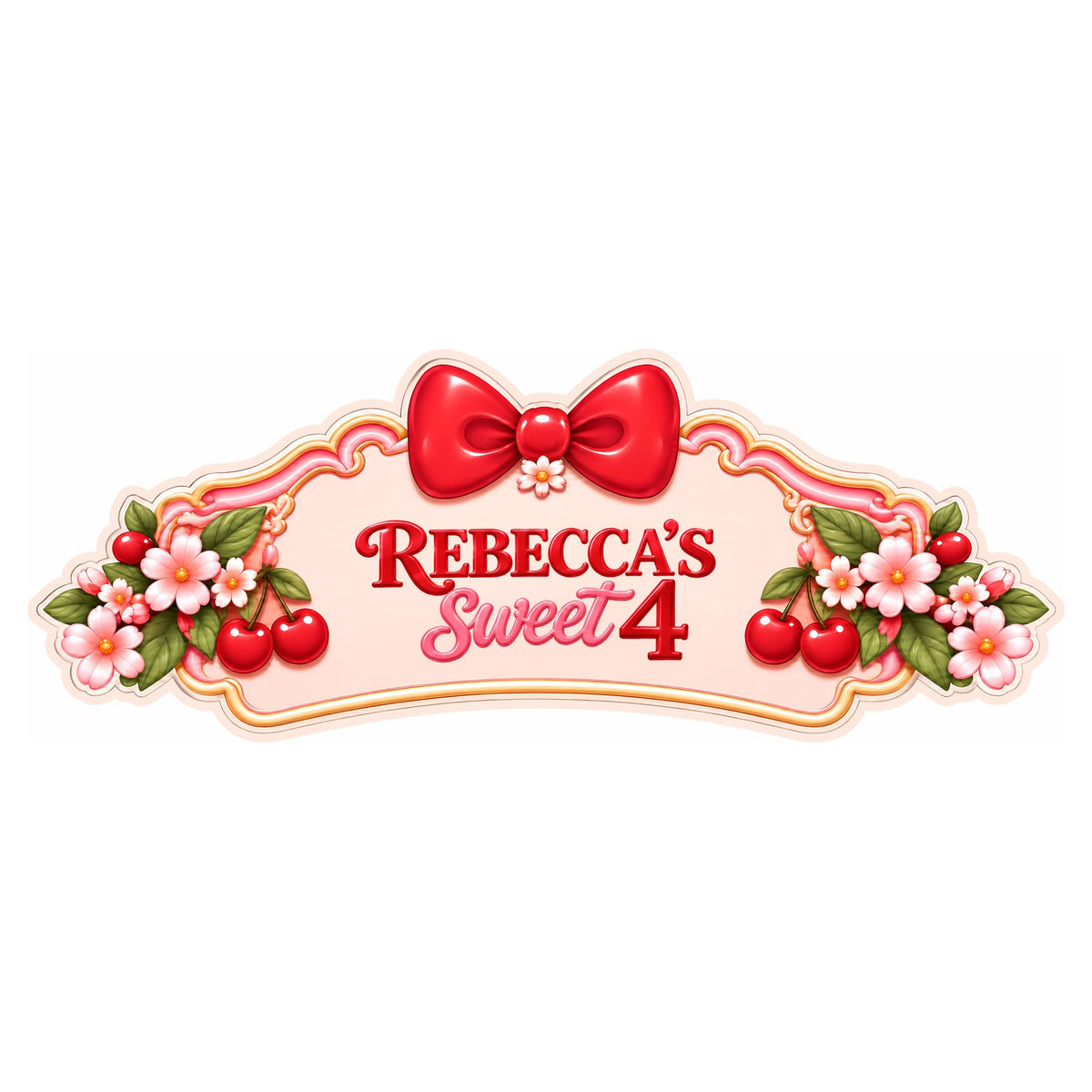 Personalized cherry birthday sign with name and age reading Rebecca's Sweet 4 by FoldWow