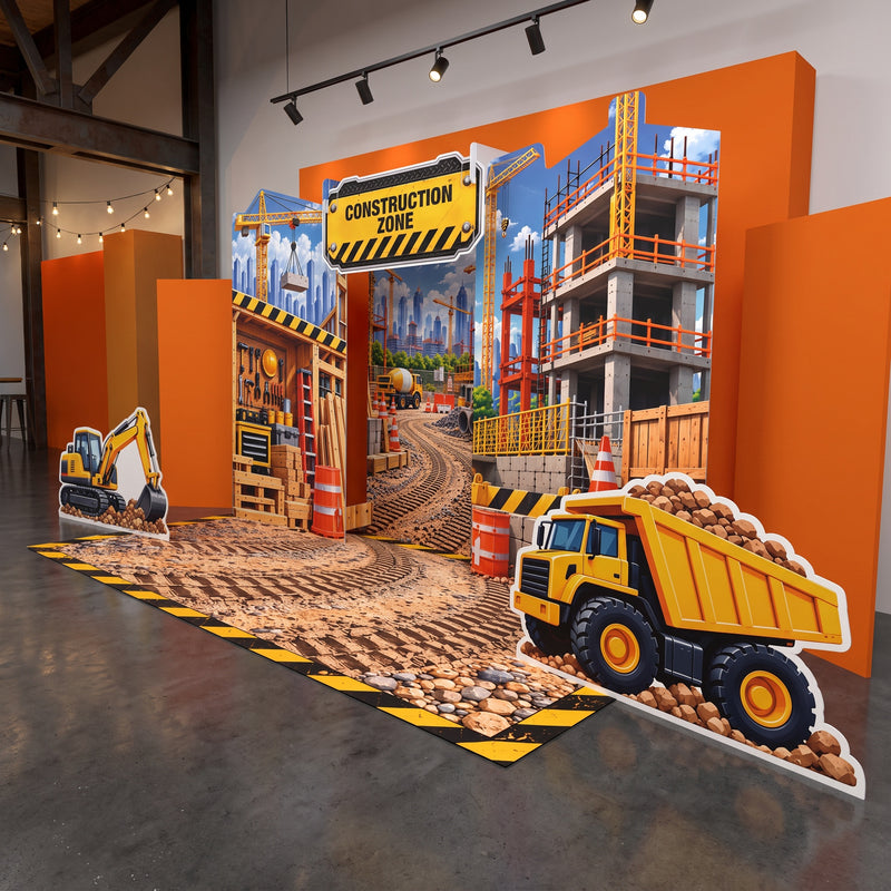 Construction Zone Dump Truck Birthday Backdrop Set