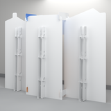 Rear view of FoldWow Construction Zone backdrop showing fold-out support stands