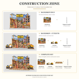 FoldWow Construction Zone three sets: Backdrop Only, Backdrop + Cutouts, Complete Scene