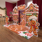 FoldWow gingerbread house Christmas backdrop with gingerbread baker cutout and cookie path banner