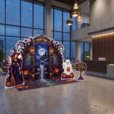 FoldWow Halloween Castle Gate scene with witch, ghost and sign in a modern lobby at night