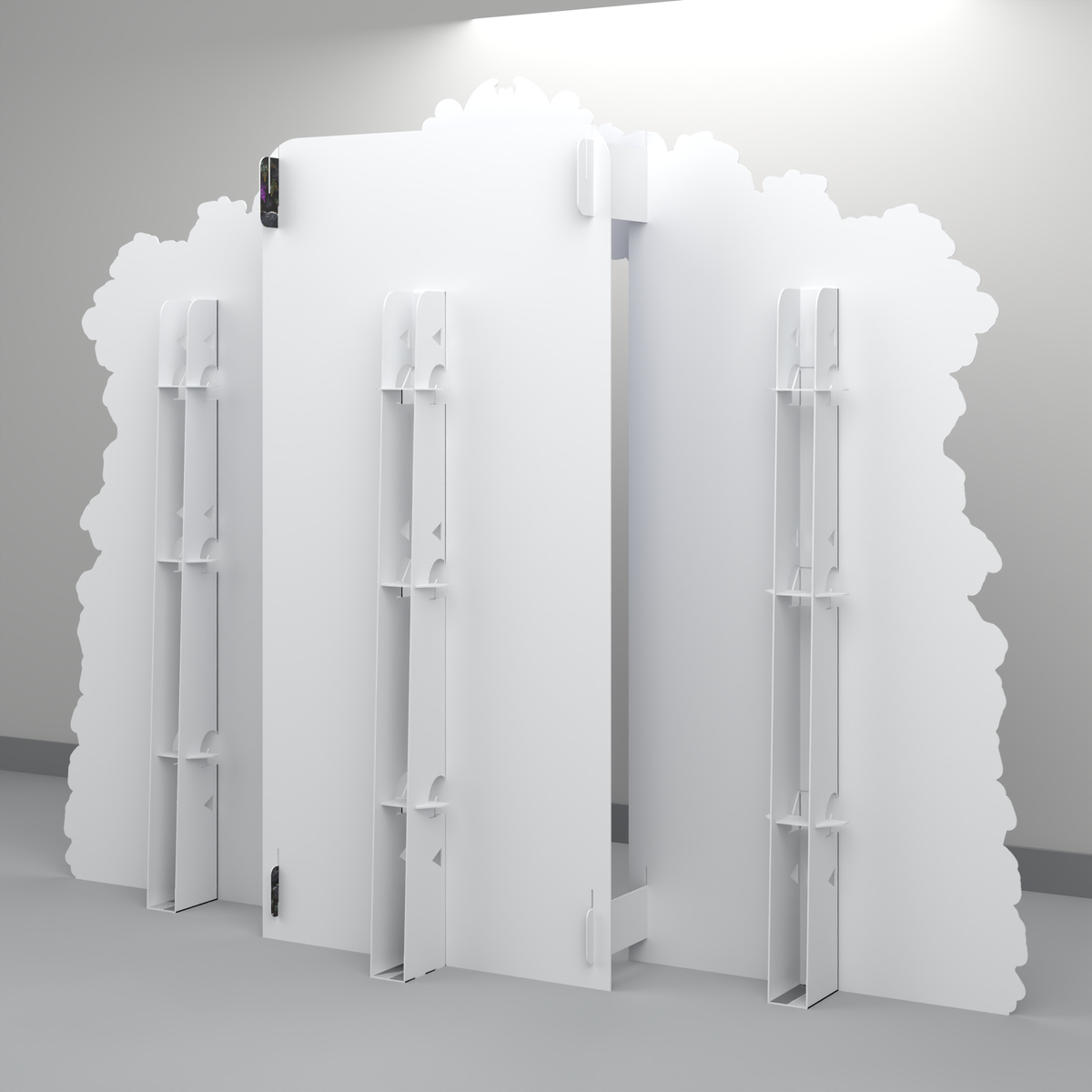 Rear view of the FoldWow Halloween Castle Gate backdrop showing built-in stands and support braces