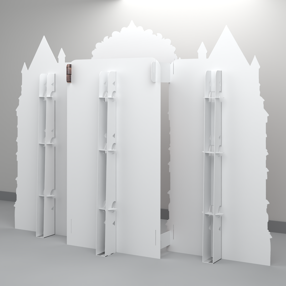 Rear view of the FoldWow Haunted House backdrop showing built-in stands and support braces