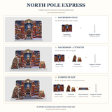 FoldWow North Pole Express three sets: Backdrop Only, Backdrop + Cutouts, Complete Scene