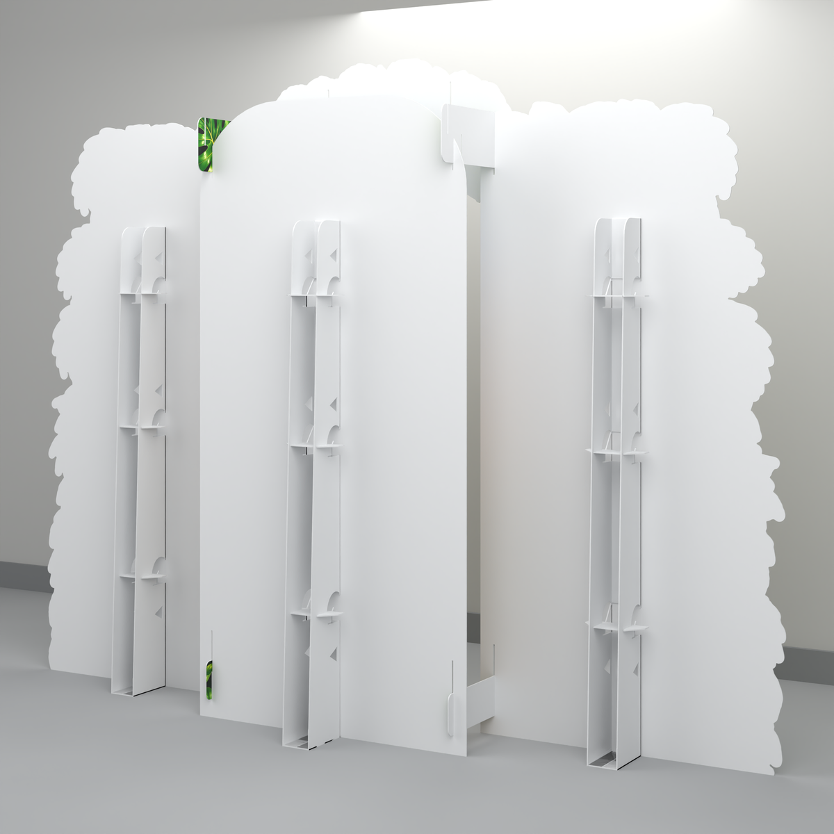 Rear view of the FoldWow Wild Adventure backdrop showing built-in stands and support braces