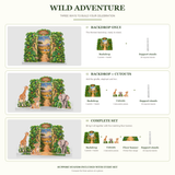 Wild Adventure set options compared: Backdrop Only, Backdrop + Cutouts and Complete Set with included pieces