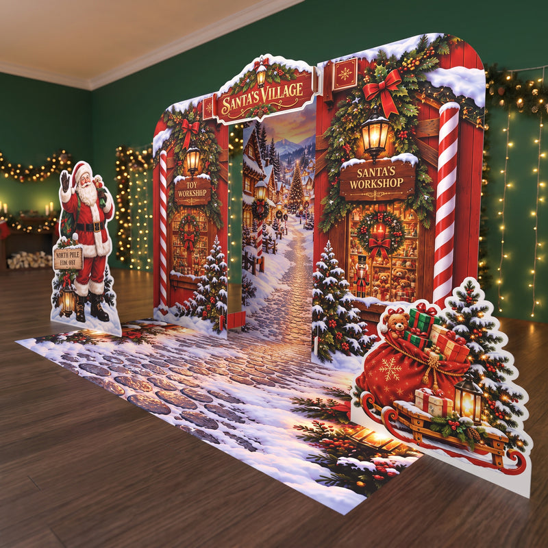 Santa's Village Christmas Backdrop Set