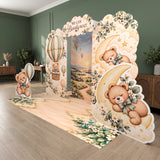 FoldWow Baby Bear teddy bear baby shower backdrop with hot air balloon and sleepy moon bear