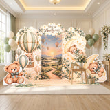 FoldWow Baby Bear backdrop with teddy bear cutouts in a bright party room