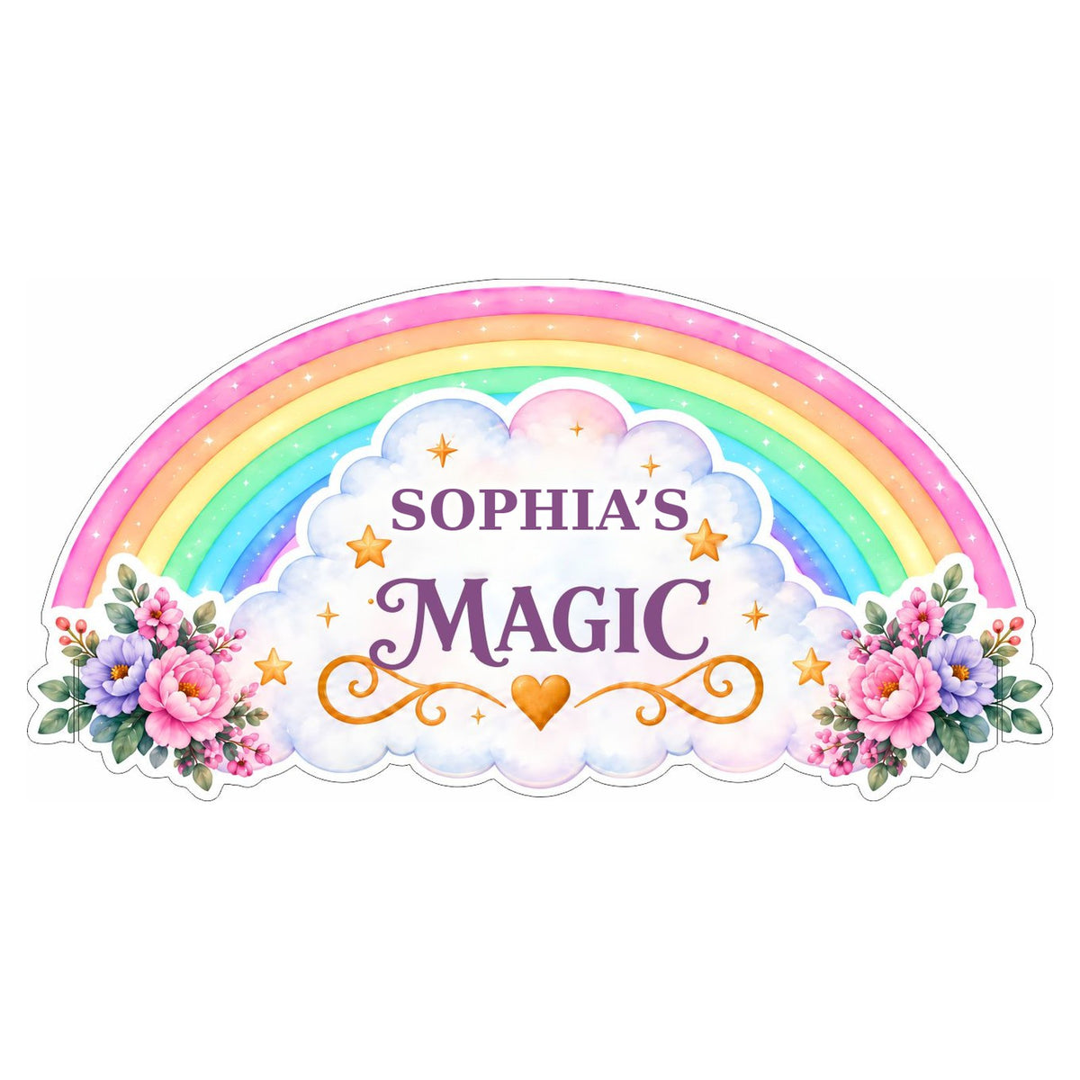 Personalized unicorn rainbow name sign reading Sophia's Magic by FoldWow
