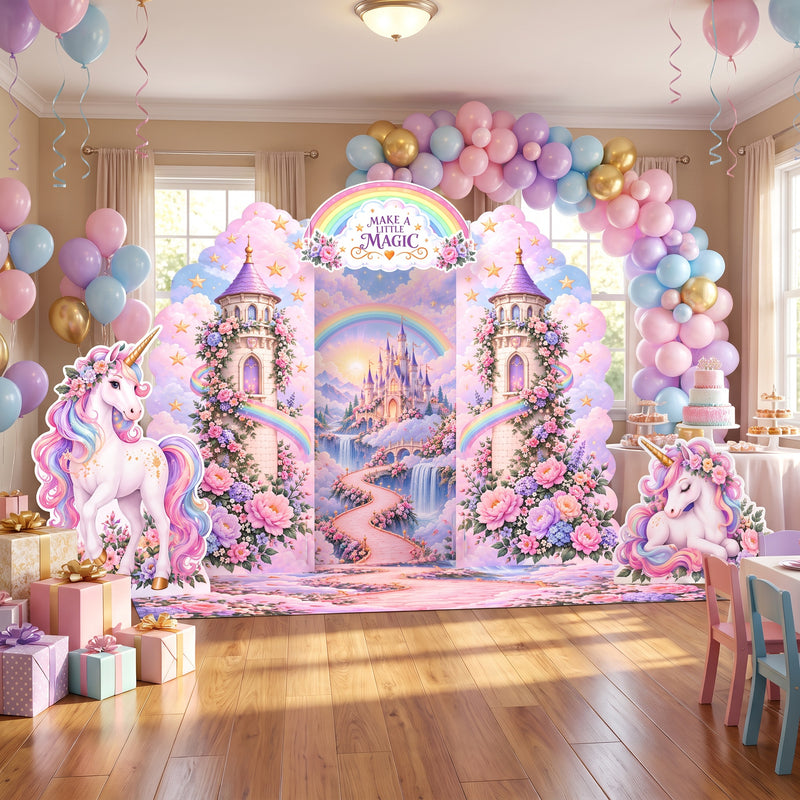 Unicorn Magic Rainbow Birthday Backdrop Set